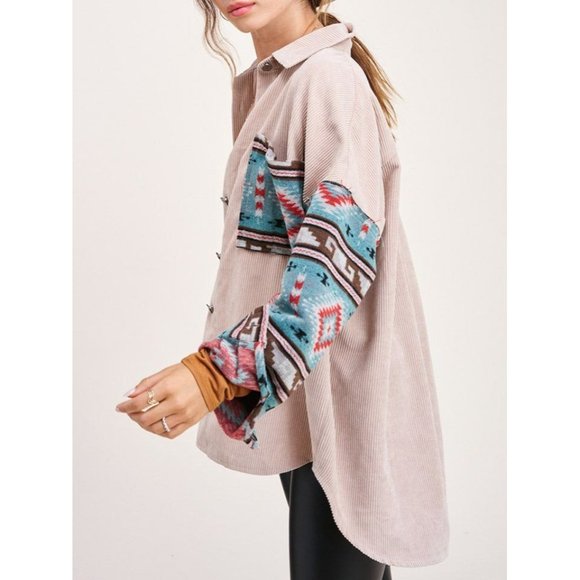 MONTANA WEST Corduroy Shacket Southwestern Serape Aztec Western NWT - Picture 2 of 10